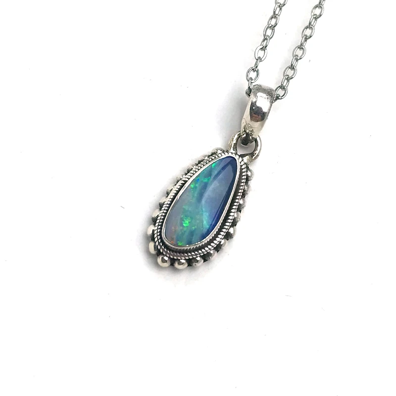 Natural Australia Opal Pendant Sterling 925 Silver Hand Made Necklace for Women Wedding Birthday Party Trendy Jewelry Gift