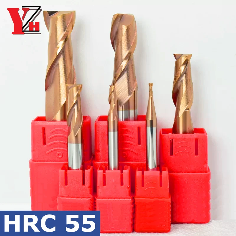 YZH HRC55 End Mill 2 Flutes CNC Milling Cutter Tools Diameter D1-D20mm CNC Machine Milling Tools For Steel