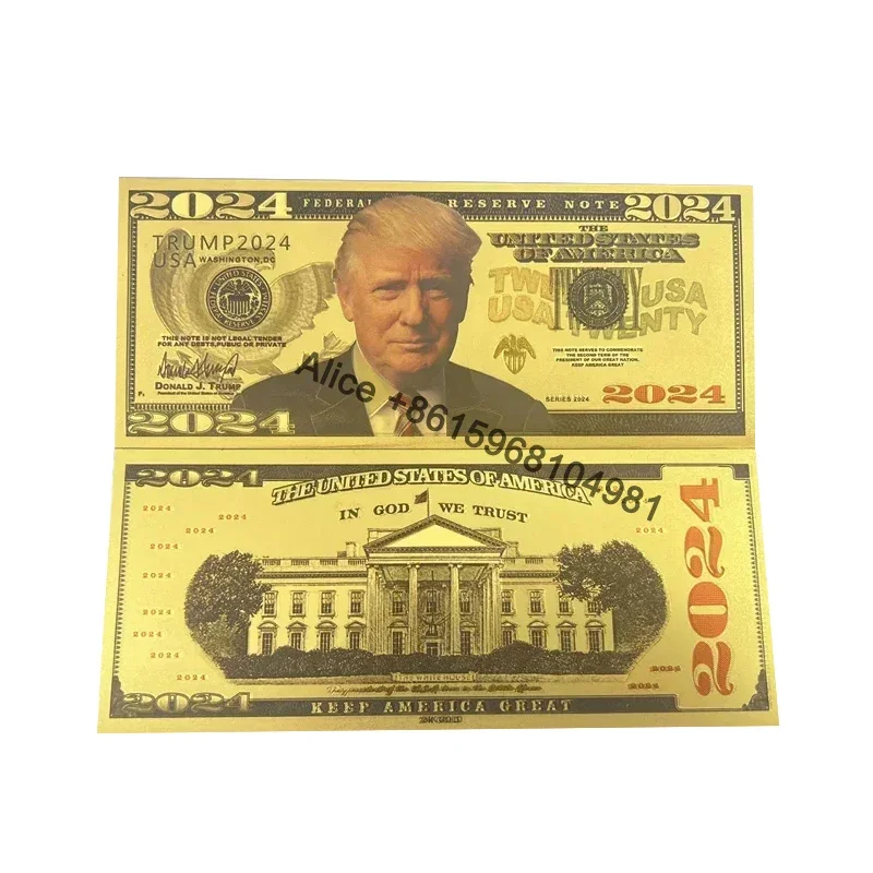 USA President Donald Trump 2024 Gold Plated Banknote Golden Bills Cards Keep America Great Note For Collection Fans Gift