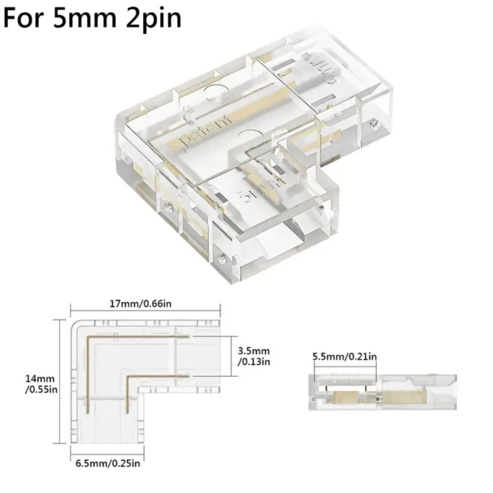 90 Degree COB LED Connectors 5/8/10mm Solderless L Shape Corner L Shape Cover Connectors Transparent