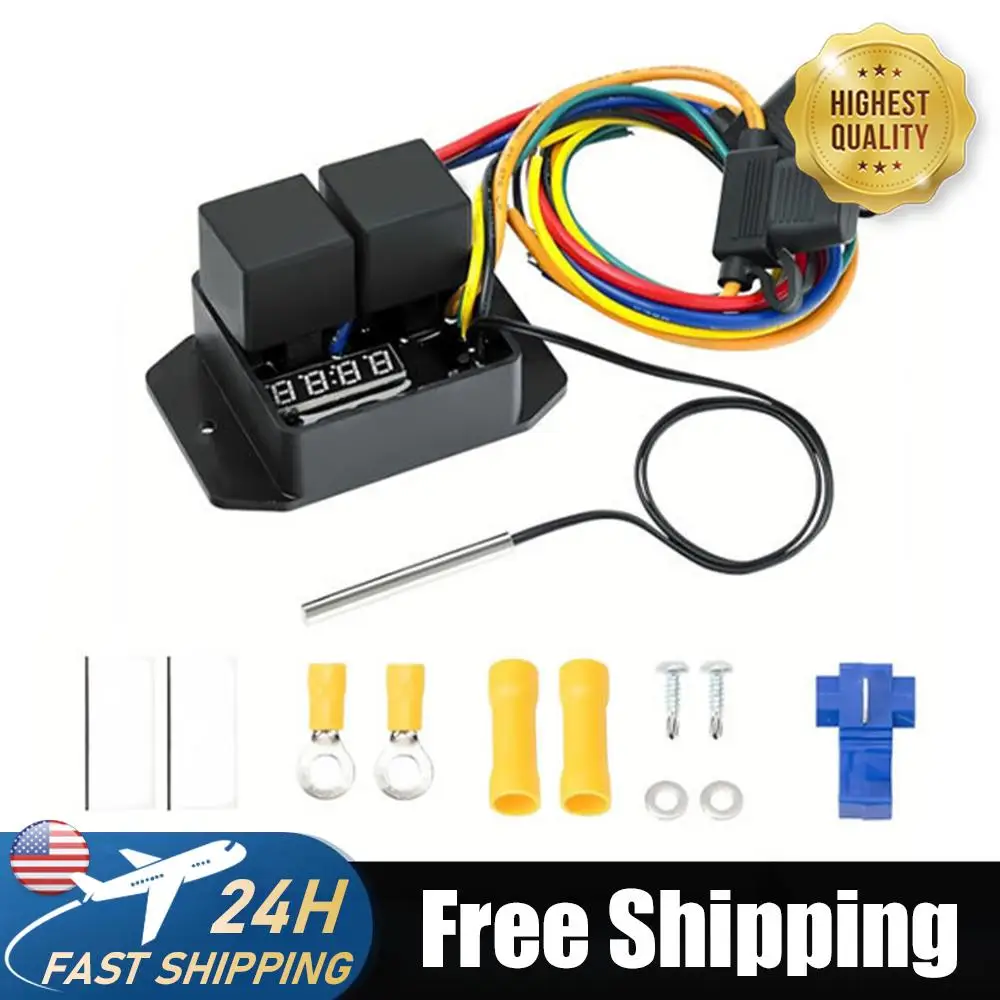 

12V/24V Digital Radiator Fan Controller Wear Resist Temperature Fan Controller Kit Adjustable Hot Fan Switch Kit Replacement