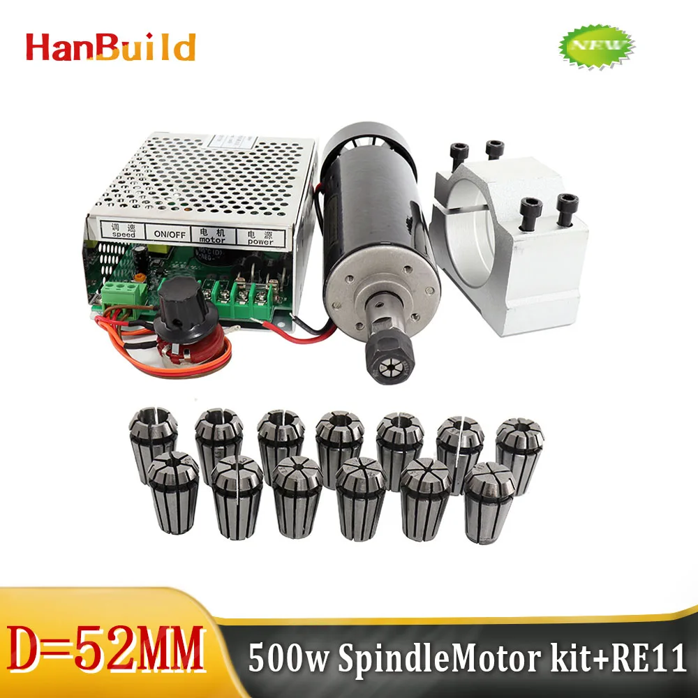 Air Cooled 0.5KW Milling Machine Motor + Spindle Converter + Clamp  ER11 Chuck 500W Power Supply Speed Governor For DIY CNC 4.9