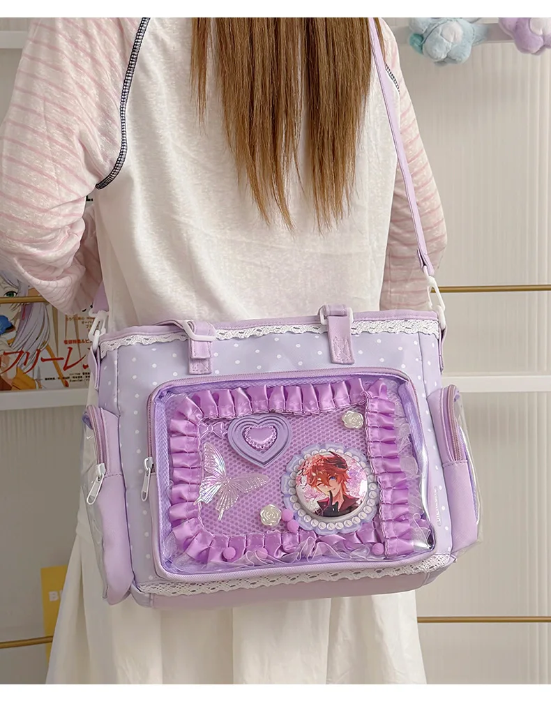 Neue Kawaii Leichte Umhängetasche Anime Transparente Ita-Tasche Damen Schulter-Crossbody-Tasche Modische Polka-Dot-Schleifen-Tragetasche – Detail 29