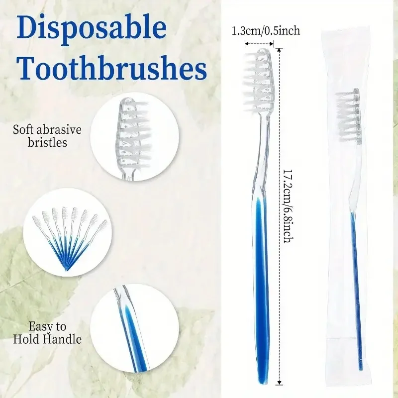 60 Individually Packaged Disposable Travel Toothbrushes, Soft Bristles, Toiletries for Adults and Teenagers for Camping and Hotel Guests [Blue]