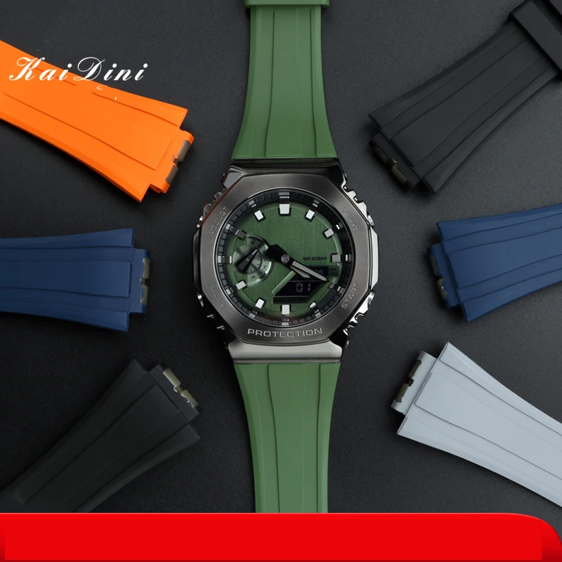 Pulseira de relógio de borracha fluorada de liberação rápida de 16mm para casio GA-2100 GA-2110 GM-2100 ga2100 série pulseira de relógio de borracha de alta qualidade 16mm