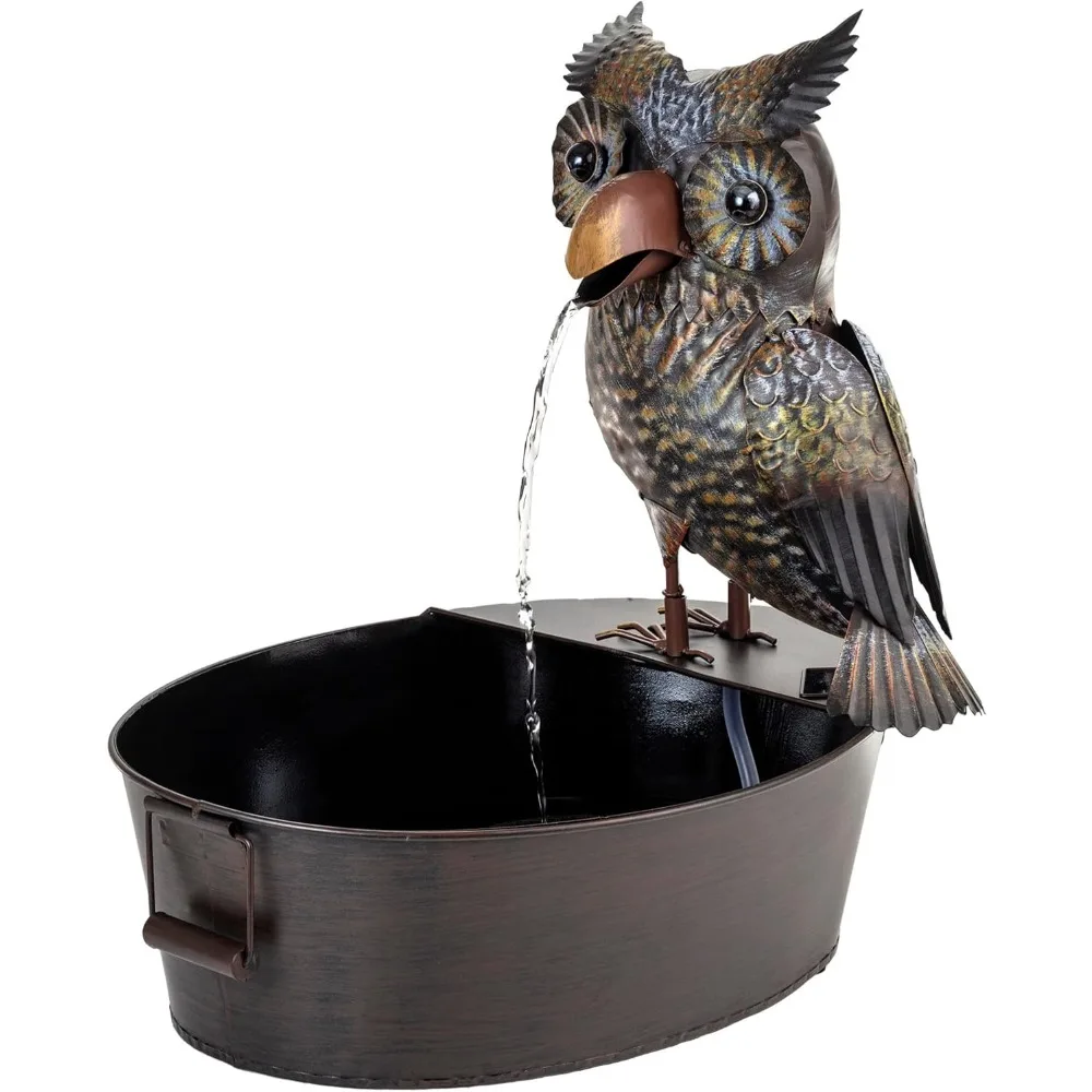 

NCY294 23-дюймовый успокаивающий металлический фонтан для воды на открытом воздухе, винтажная садовая вода с совой и каскадной водой для патио
