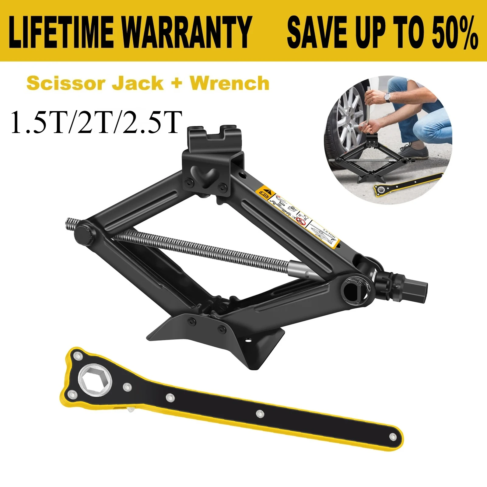 

BRIEFNESS 2 Ton Scissor Jack Set，Car SUV Auto Jack Kit with Extendable Wheel Wrench,Labor-Saving Repair & Tire Replacement Tool