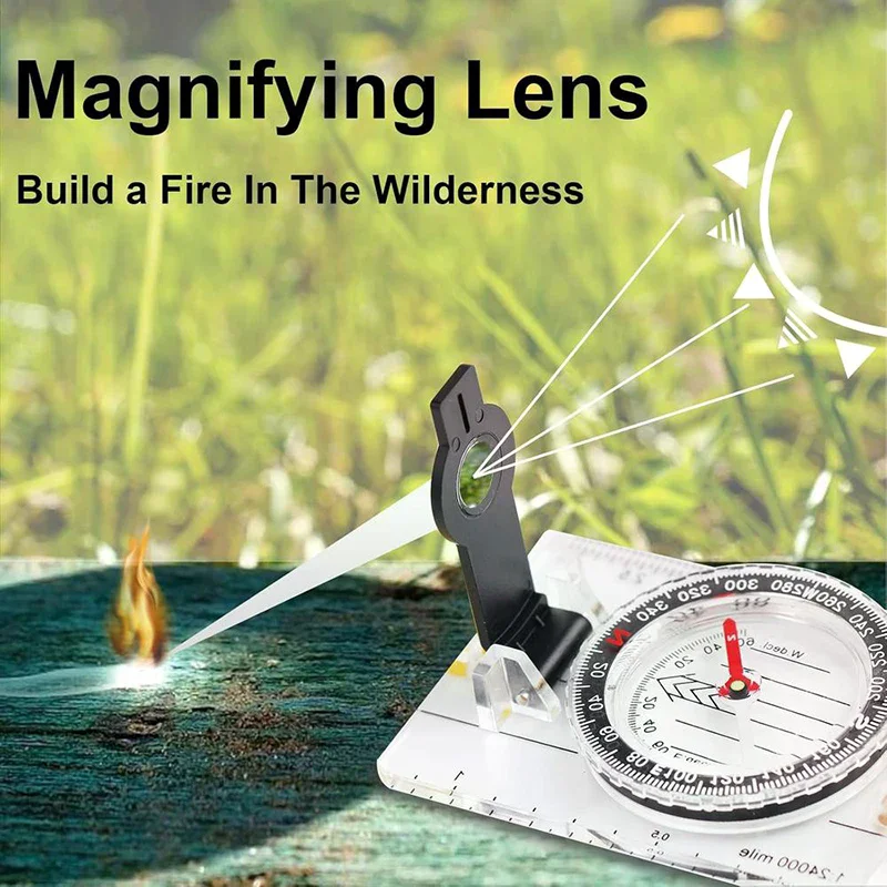 Outdoor Hiking Survival Guide Tool Compass  Scale Ruler Folding Drawing Multifunctional Waterproof