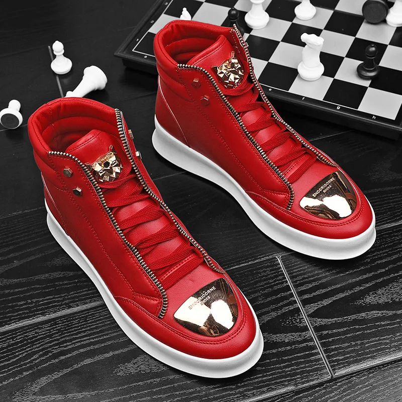 HKDQ Red High Top Sneakers Man Luxury Brand Platform Leather Sneakers Men Fashion Casual Men\'s Ankle Boots zapatillas de hombre