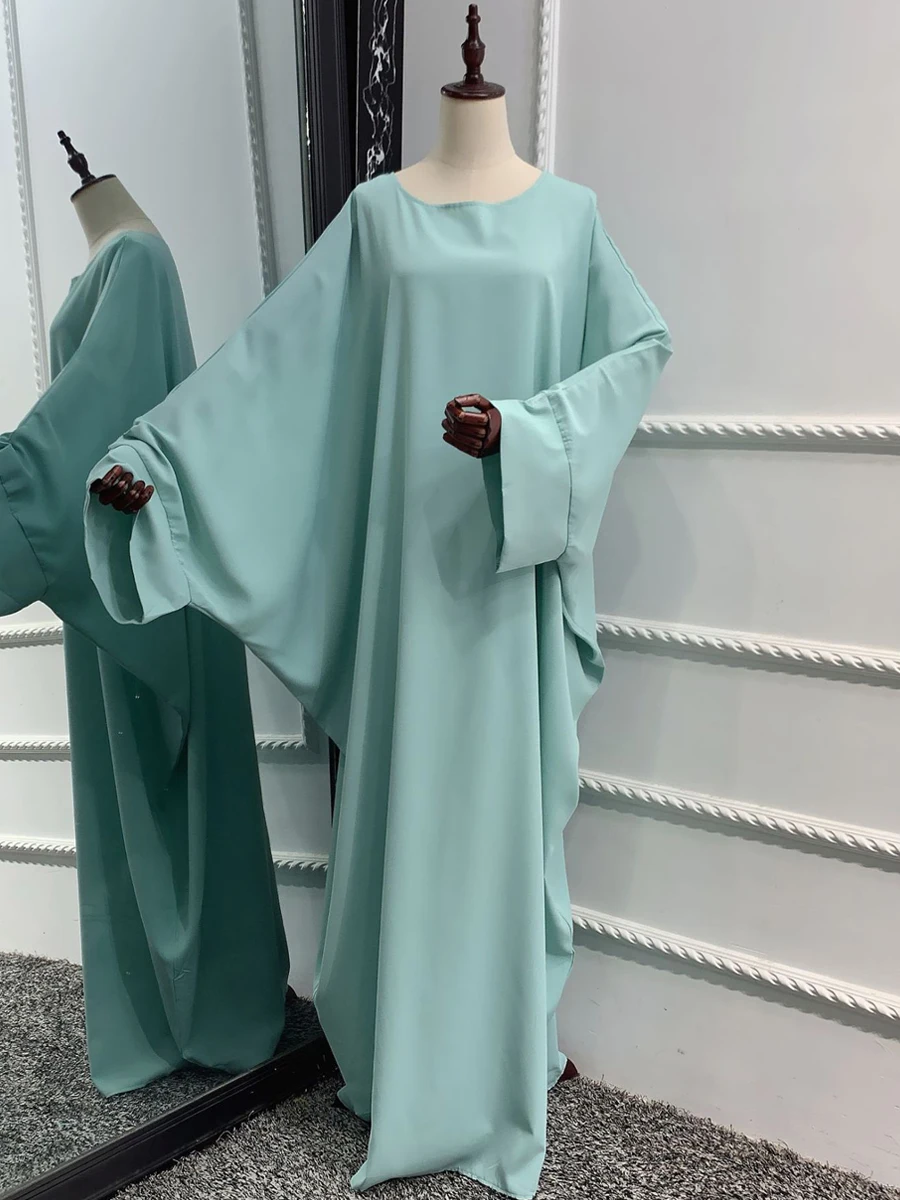 Imagem -06 - Vestido de Oração Muçulmana com Mangas Batwing Abaya Islâmica Roupa Monocromática Jilmb Dubai Turco Jilbals Ramadan Eid Hijabi Jilmb sem Lenço