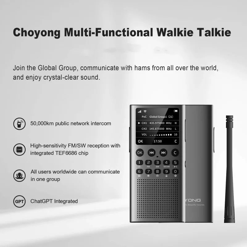 2026New Choyong WT2 Multi-Functional Walkie Talkie Professional/Business Long range Global Public Intercom Rechargable Handheld