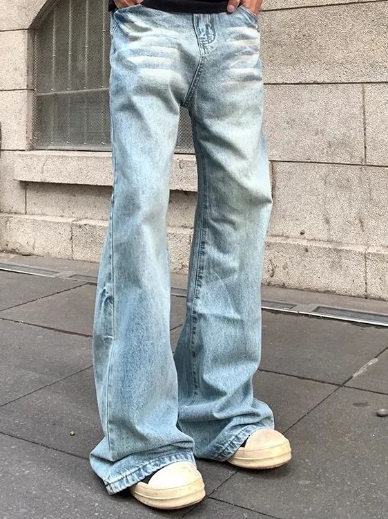 Amerikaanse retro vervaagde ijsblauwe uitlopende afslankjeans losse rechte high street broek voor heren jeugd casual jeans met rechte pijpen
