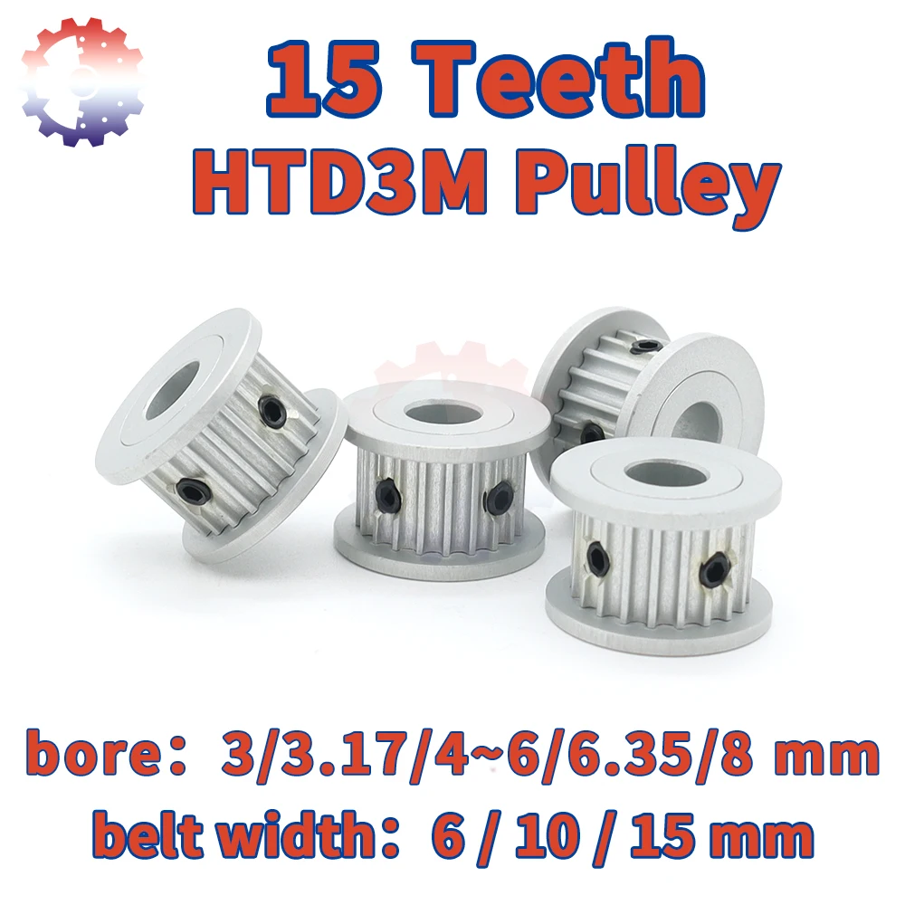 

15Teeth HTD3M Belt Pulley 15 Teeth 3M Pulley Bore 3/3.17/4/5/6mm Belt Width 6 10 15mm HTD 3M Timing Pulley 15T Synchronous Wheel