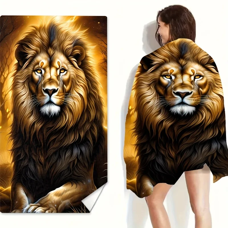 Majestic Lion Head Beach Towel Large Soft Quick-Dry Bath Towel with Animal Print for Travel Swim Pool Spa