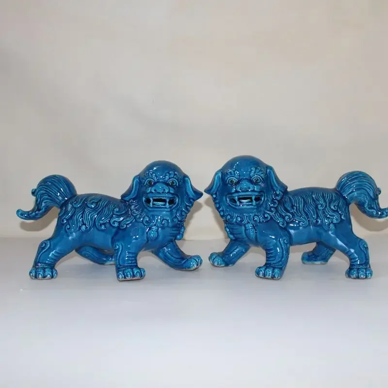 Walking Lion Statues, Pair of Foo Dogs, Guardian Lions Ceramic Sculpture, Traditional Chinese Protective Home Decor