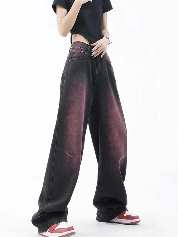 Women Jeans Vintage Wide Leg High Waist Baggy Purple Jean Pants Y2k Streetwear Harajuku Loose Cowboy Denim Trousers Female 2023