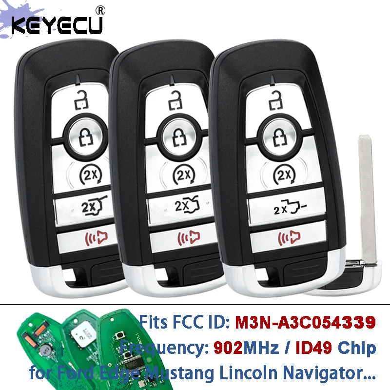 KEYECU M3N-A3C054339 902MHz ID49 Chip Smart Remote Key Fob for Ford Edge Mustang Lincoln Navigator Nautilus Aviator 2022-2024
