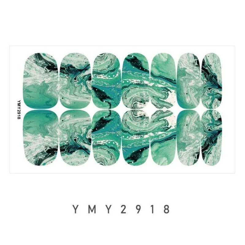 14 stickers/vel nieuwe groene gemarmerde nail art stickers volledige dekking waterdichte blauwe nagelstickers voor nail art decoraties