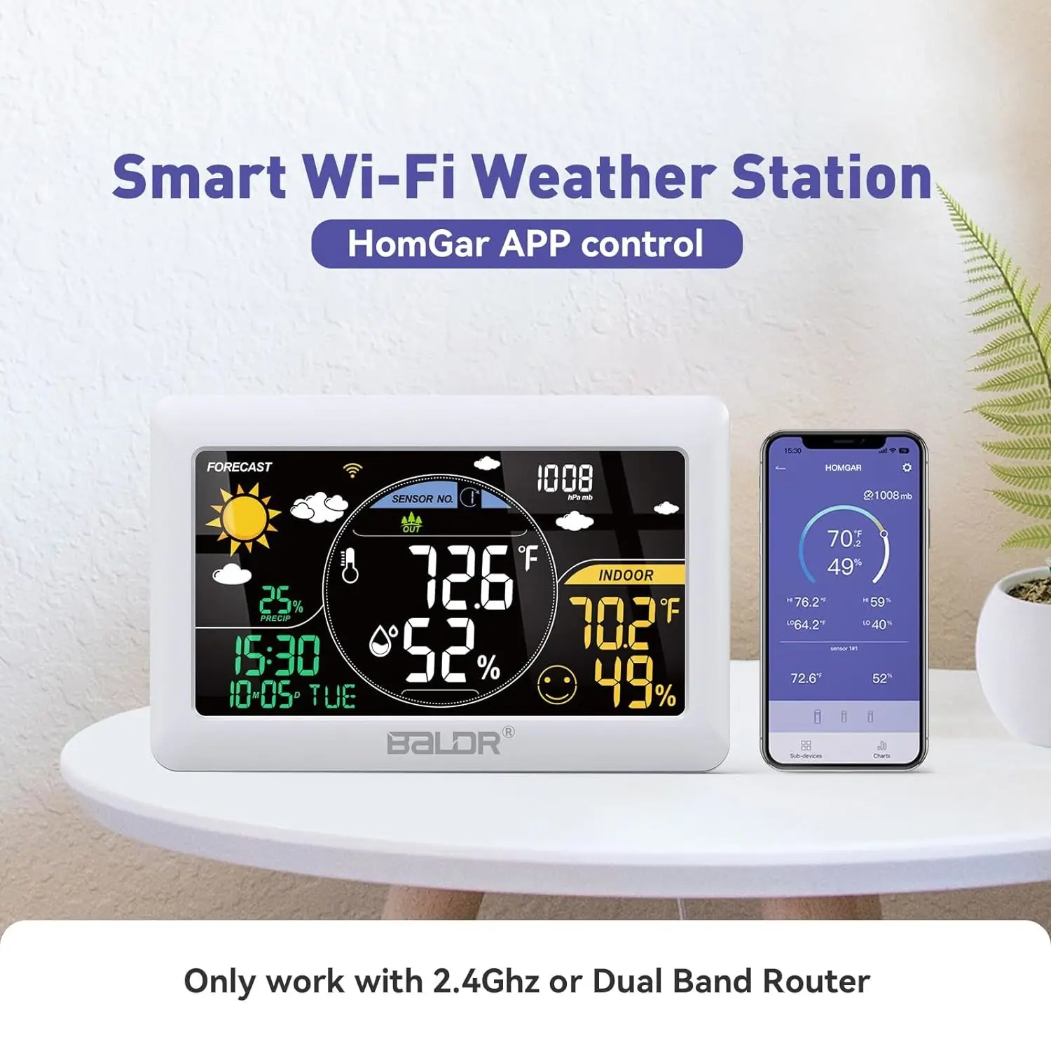 

【Hot】BALDR Wi-Fi Weather Station With Remote Sensor, APP Smart Controll Wi-Fi Thermometer
