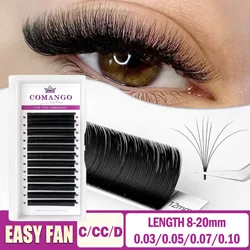 CoMango Matte Black Easy Fan Lashes 0.03-0.1 C/CC/D False Mink Eyelash Extension Super Soft Natural Russian Volume Auto Fans