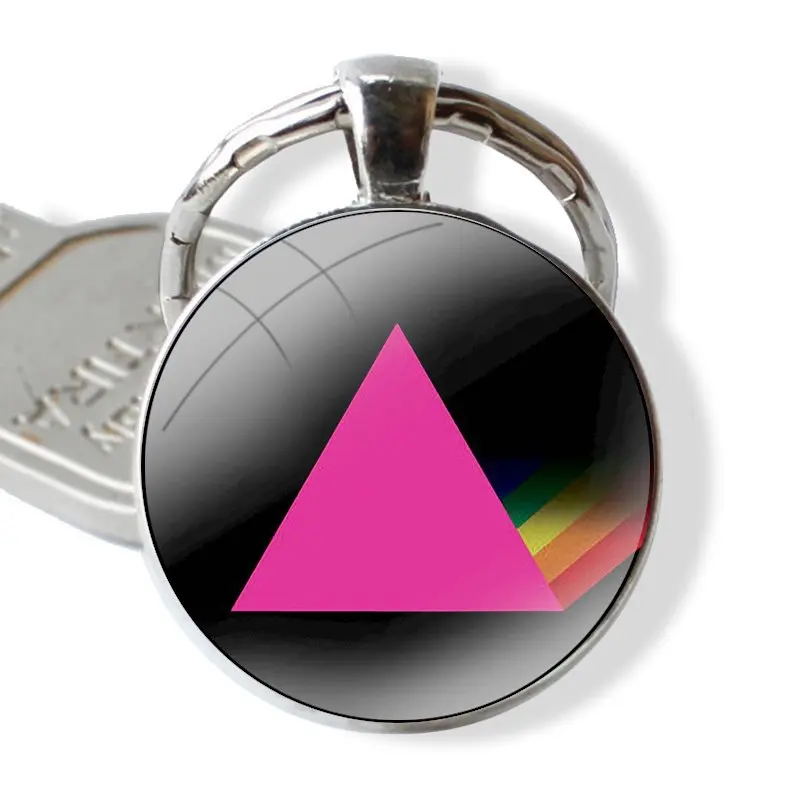 Pink Triangle Keychain Handmade Glass Cabochon Key Ring Holder Pendant Key Chains