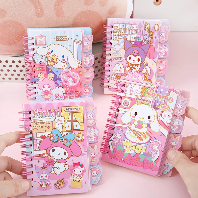 4 Pcs Cartoon Sanrio Characters A7 mini Notebook Pochacco Melody Kuromi Anime Color Page Coil Book Student supplies