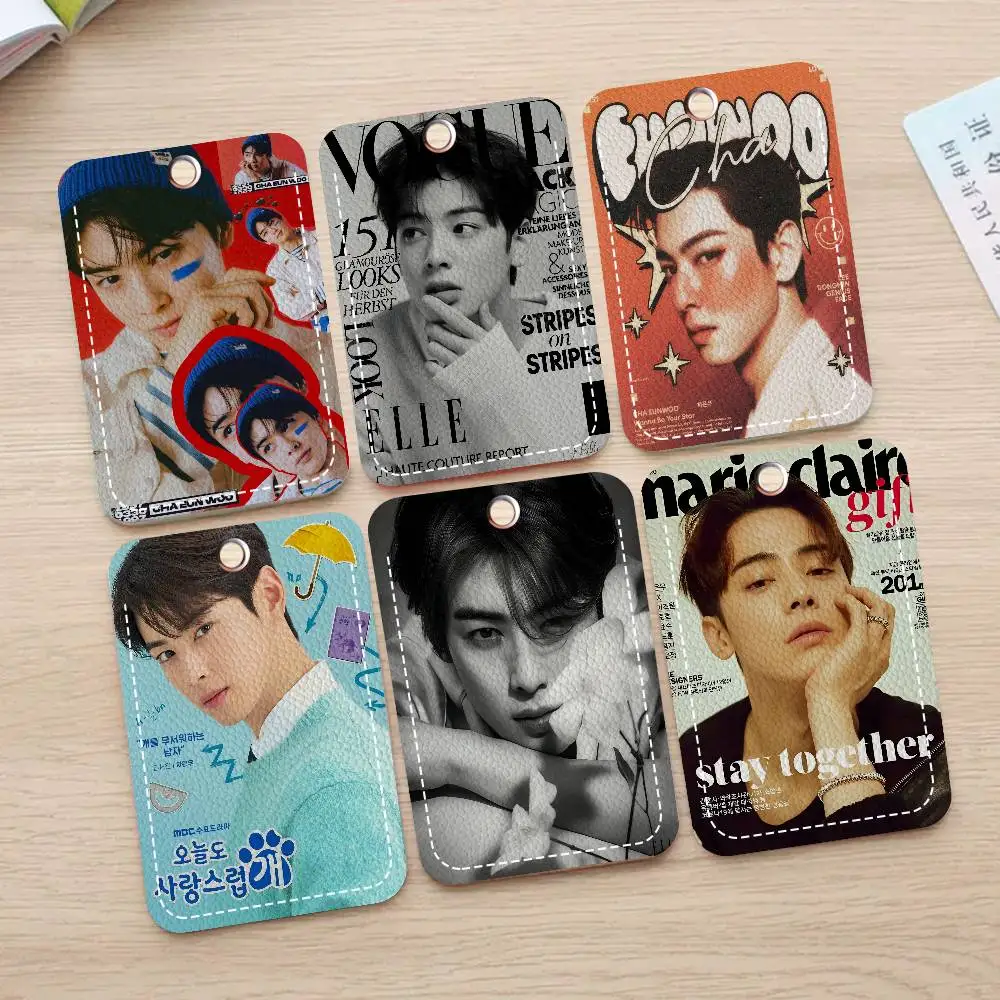 Cha EunWoo Poster PU Soft Leather Rectangular Key Card Holder Induction Elevator Protection Cover Youth Faion Accory