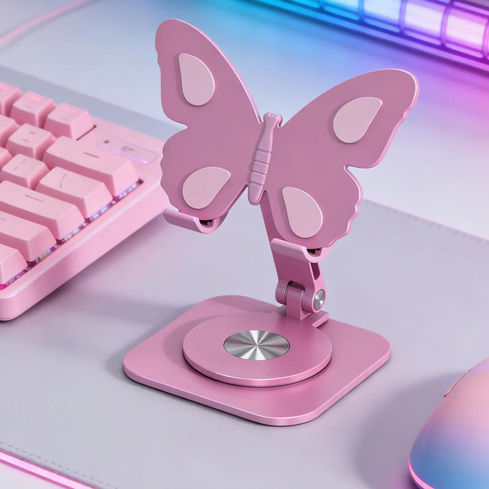 

Aluminum Alloy Butterfly-Shaped Phone Holders Foldable 360 Rotating Design Adjustable DesktopTablet Stand for Home or Office