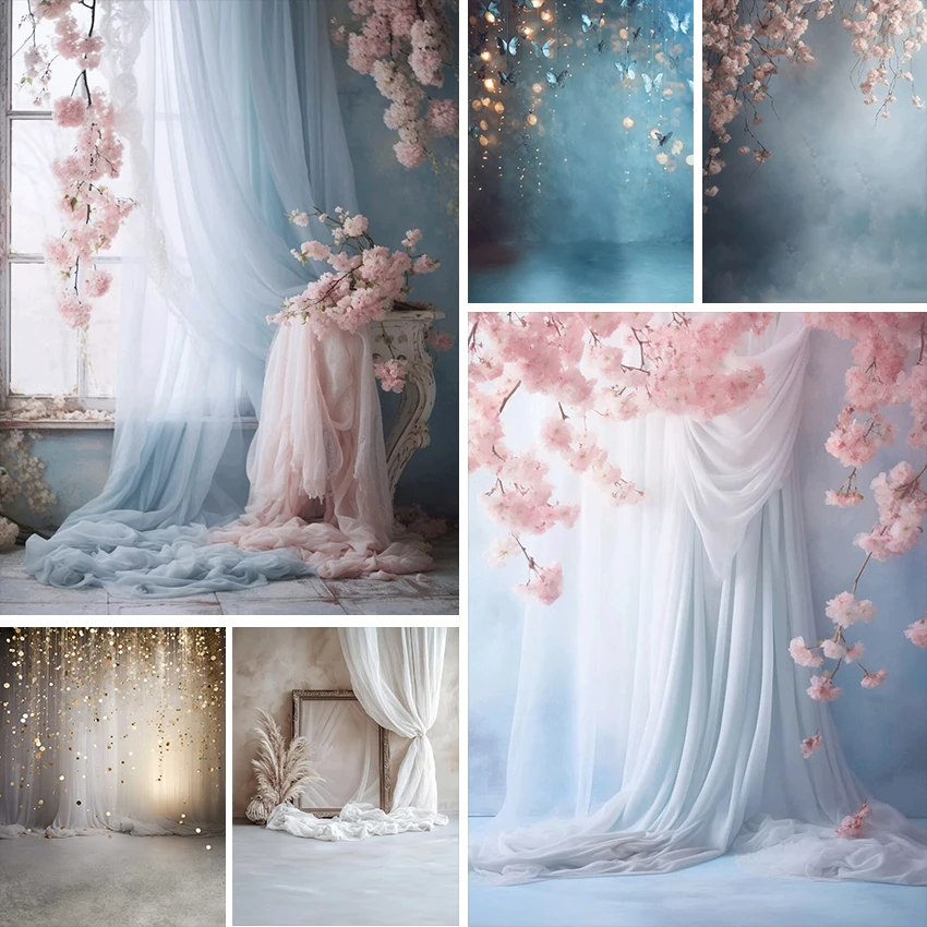 

Винтажный фон для фотосъемки: марлевый, с бабочками и блестками, для взрослых, на день рождения, свадьбу, для беременных, портретный декор, фон для фотостудии