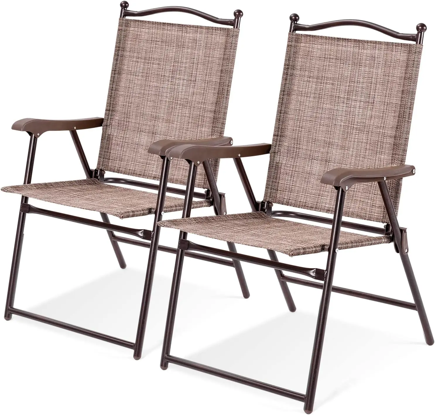 

Set Of 2 Patio Folding Dining Chairs, Outdoor Sling Lawn Chairs With Armrests, Steel Frame, Portable Camping Lounge Chairs For