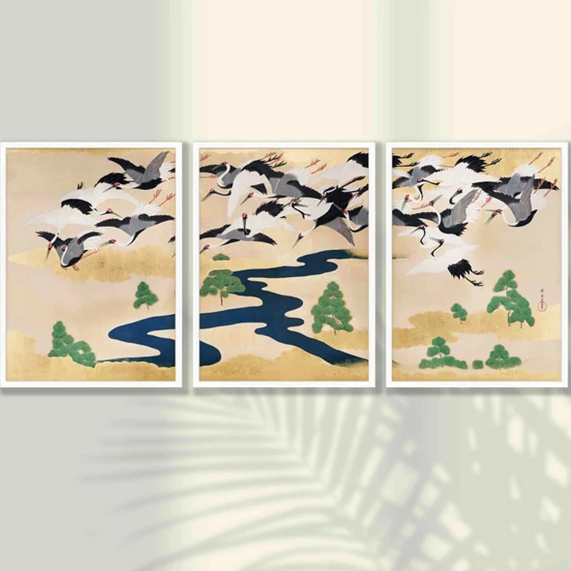 Home Decor Japanese - 3枚組 レトロな日本の鶴の絵 ウォールアートプリント キャンバス絵画 ポスター リビングルーム、寝室の家の装飾用