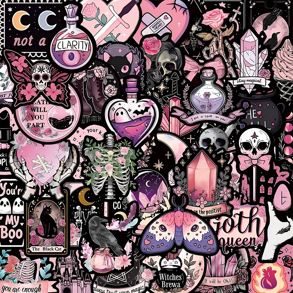 

10/30/50PCS Horror Black and Pink Skull Stickers Dark Gothic Style Decoration Decals DIY Stationery Notebook Graffiti Sticker