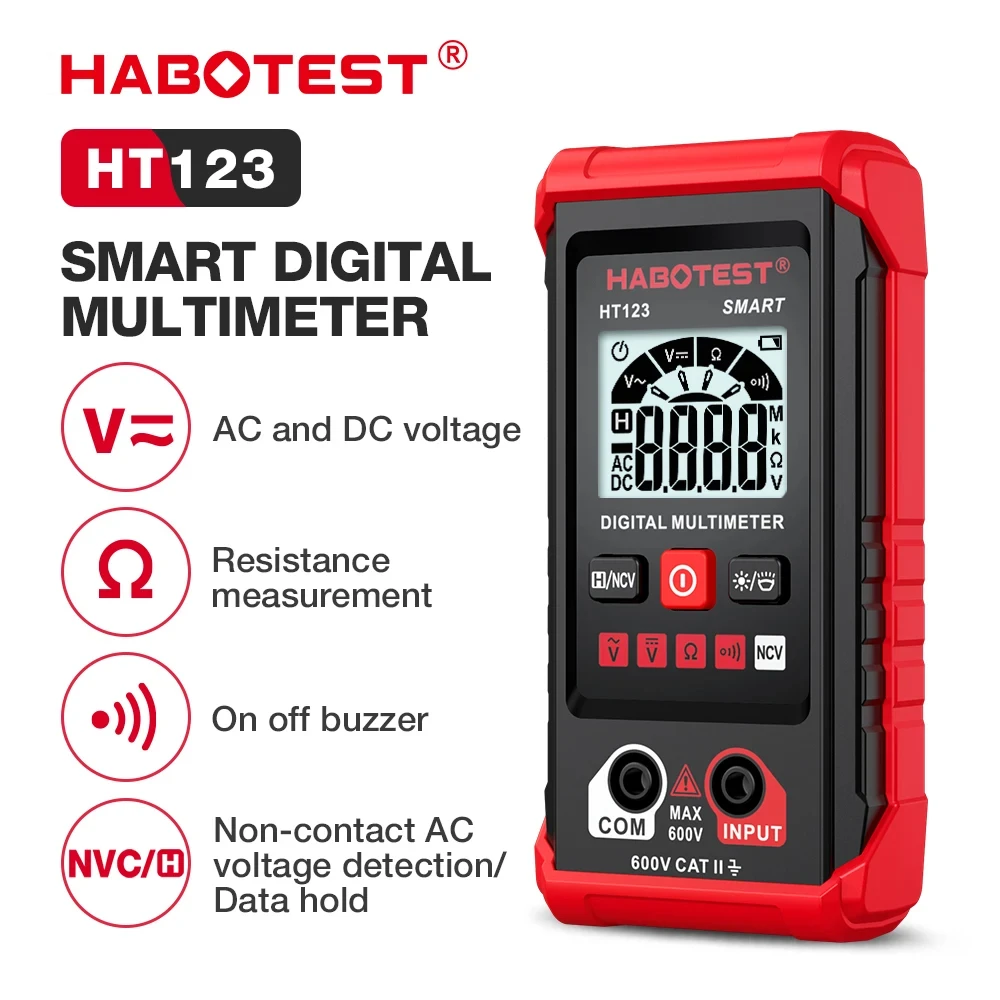 HABOTEST HT123 Digital Multimeter AC DC NCV Smart Multimeter Tester Ohm Voltage Meter Auto Range Profesional Electrician Tester