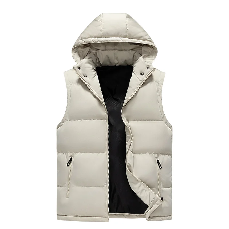 Japanese Hooded Down Vest Windproof Neck Protection Warm Practical Wear Simple Solid Color Design Fashion All-purpose Style Coat