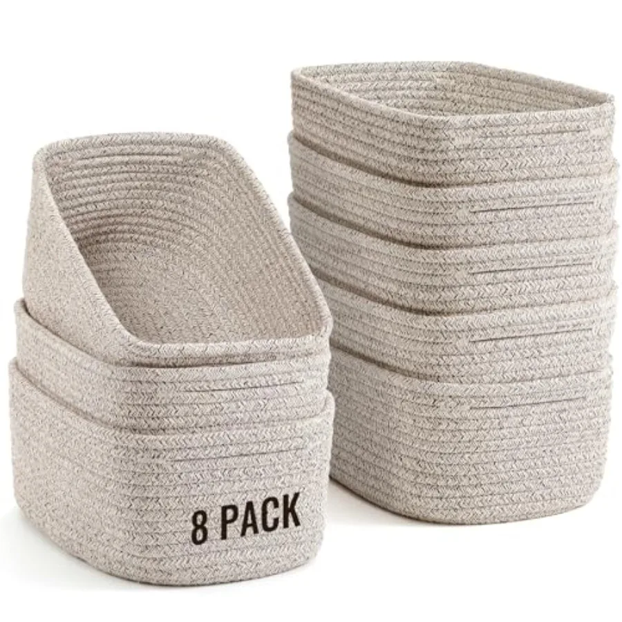 

8 Pack Small Storage Baskets for Organizing Woven Rope Bins for Bathroom Closet Shelf Organizer Cute Cube Decorative Box for To