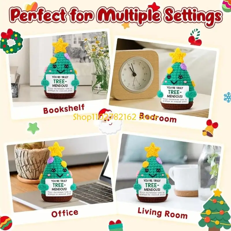 547B Festive Crochet Christmas Tree Car Ornament Features Scent Holder and Greeting Card Enhances Holiday Decoration