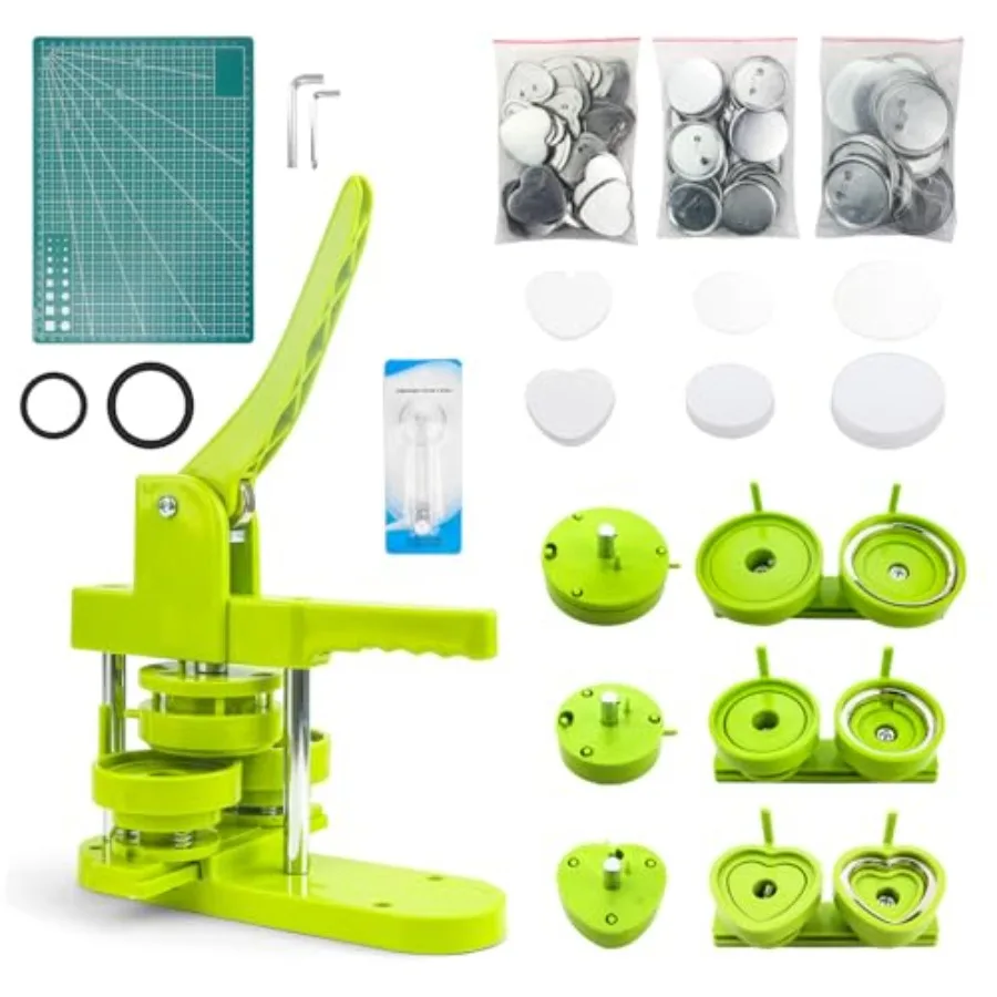 

Button Maker Machine Multiple Sizes 2.25in+3in+2.24in Heart-Shaped 58/75mm/Heart 3 in 1 Badge Press Machine with 60pcs Metal Bu