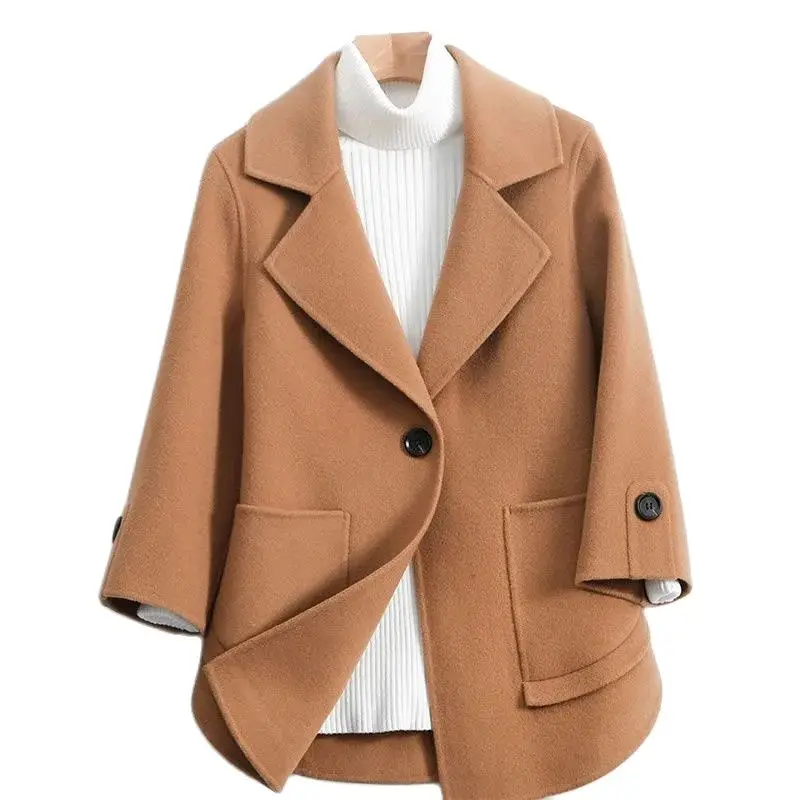 Top-Grade Short Woolen Coat Female 2023 New Spring Autumn Fashion Loose All-Match Suit Collar One Button Woolen Women Coat