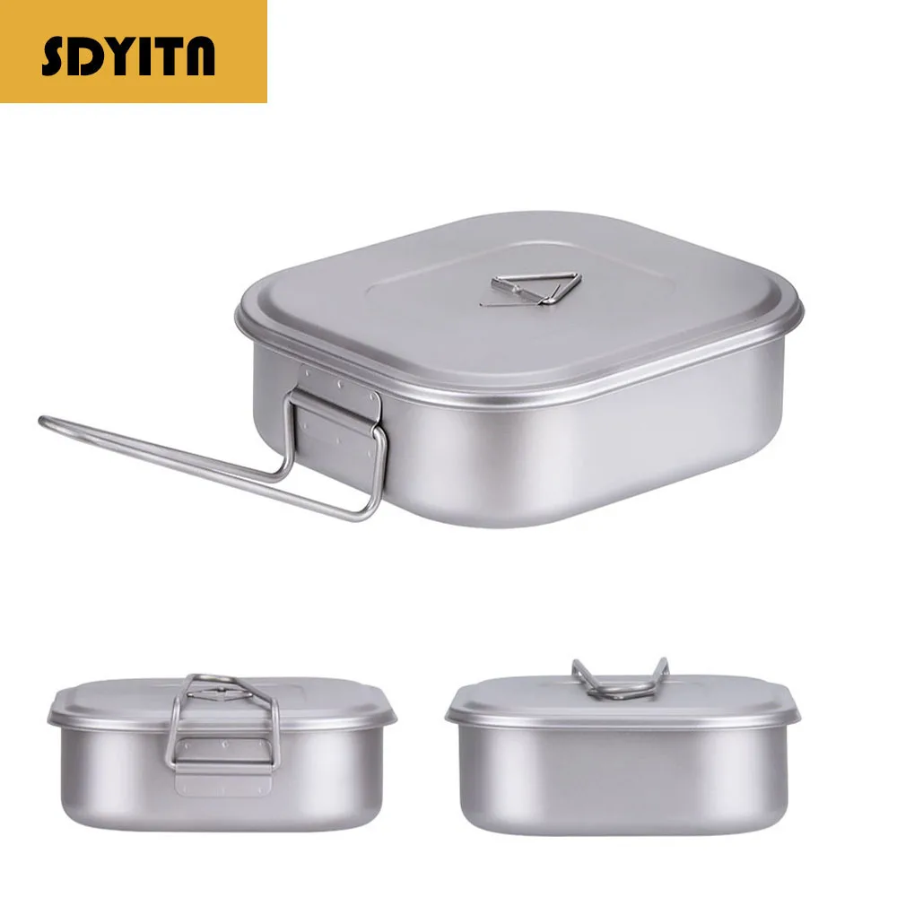 Outdoor Foldable Titanium Lunch Box with Multi-functional Handle for Travel and Camping Cooking Equipment