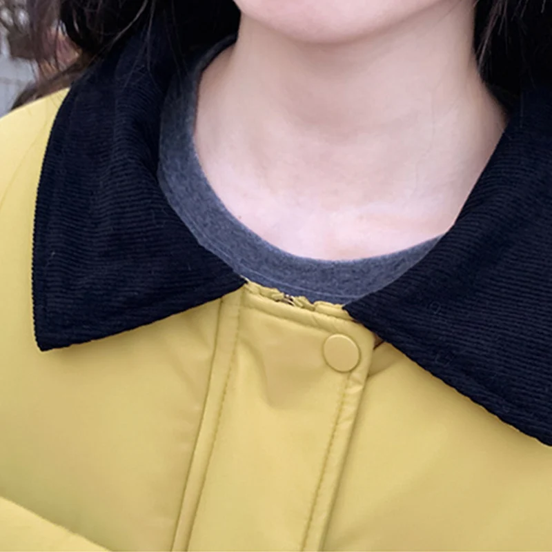 الشتاء سروال قصير المرقعة أسفل معطف القطن المرأة الكورية التباين اللون التلبيب مبطن سترة امرأة موضة زمم سترات سترات #2