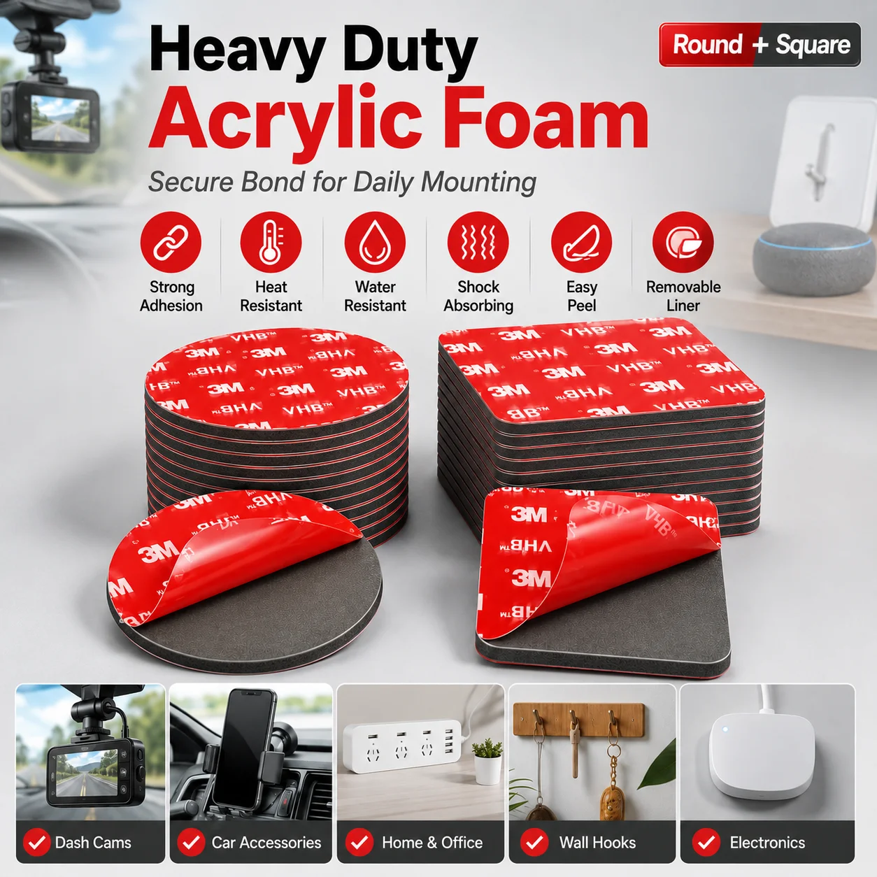 Original 3M VHB Double Sided Foam Tape Heavy Duty Adhesive Dash Cam Mount Mounting Tape Black for Automotive Car Home Use gallery 1