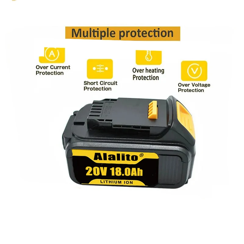 20V 18000mAh DCB200 Replaceable Li-ion Battery Compatible for Dewalt 18V MAX Power Tools 18650 Lithium Batteries with charger