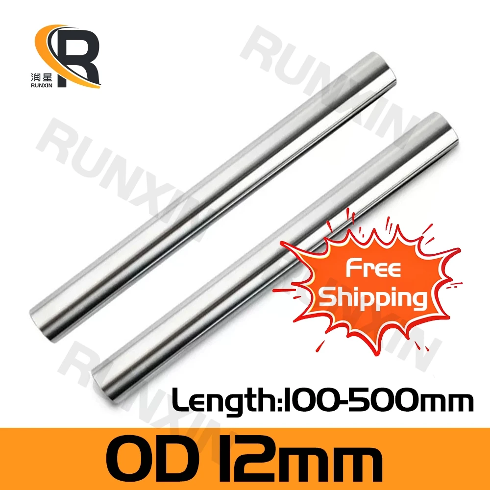 

RXTNC 45# Steel 2pcs Chrome plated hard solid optical shaft outer diameter OD12mm L100-500mm for 3D printer engraving machine