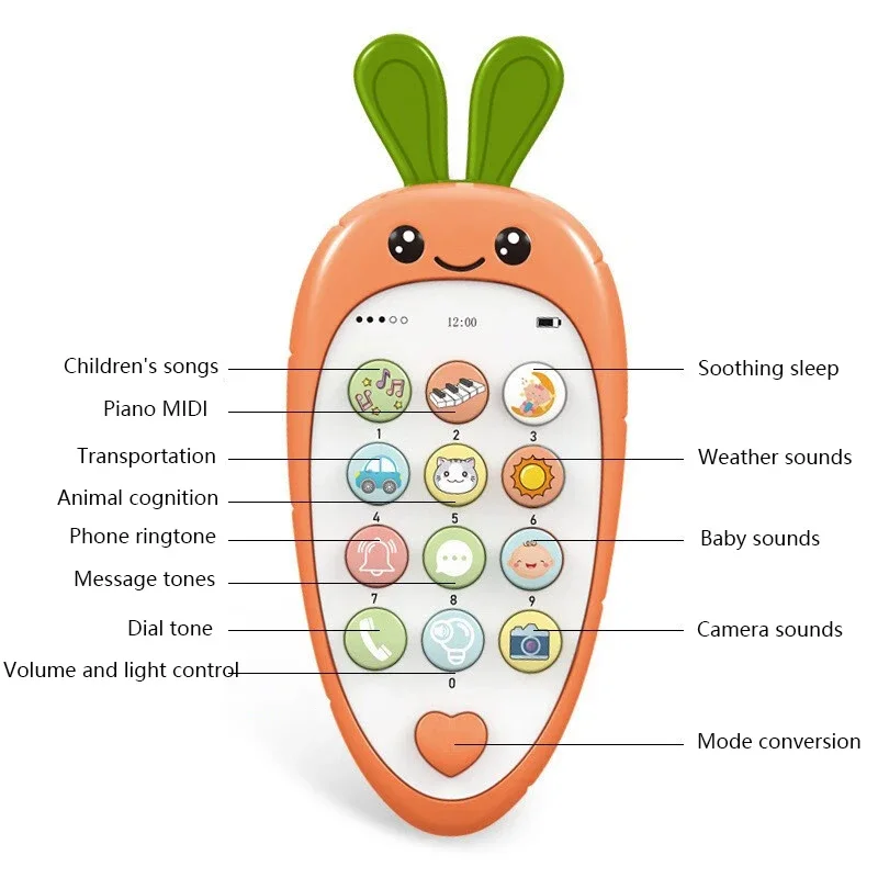 Teléfono Móvil Musical para bebé, mordedor de dibujos animados con sonido y luz, juguete electrónico, juguetes de aprendizaje educativo, regalos para bebé