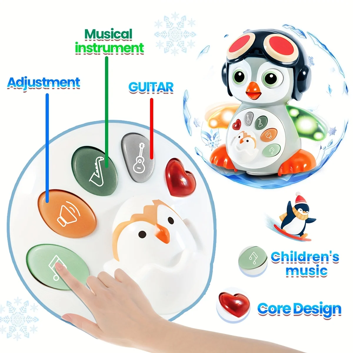 ของเล่นเด็กแบบคลานรูปเพนกวิน 1 ชิ้น, ของเล่นเสริมพัฒนาการสำหรับเด็กเล็กพร้อมเสียงเพลงและแสงไฟ, ของเล่นเรียนรู้แบบมีไฟ, ของเล่นเด็กคลานเต้นรำ