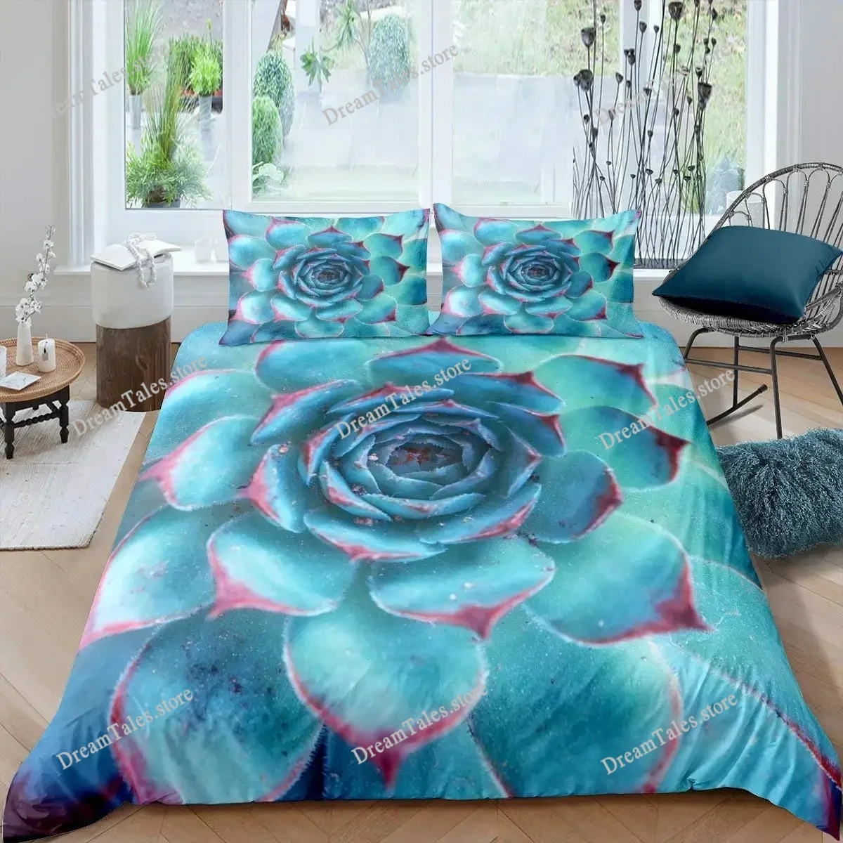 

Succulents Duvet Cover Set Green Plant Tropical Botanical Bedding Set Watercolor Painting Stylish Nature Theme Twin Quilt Cover7