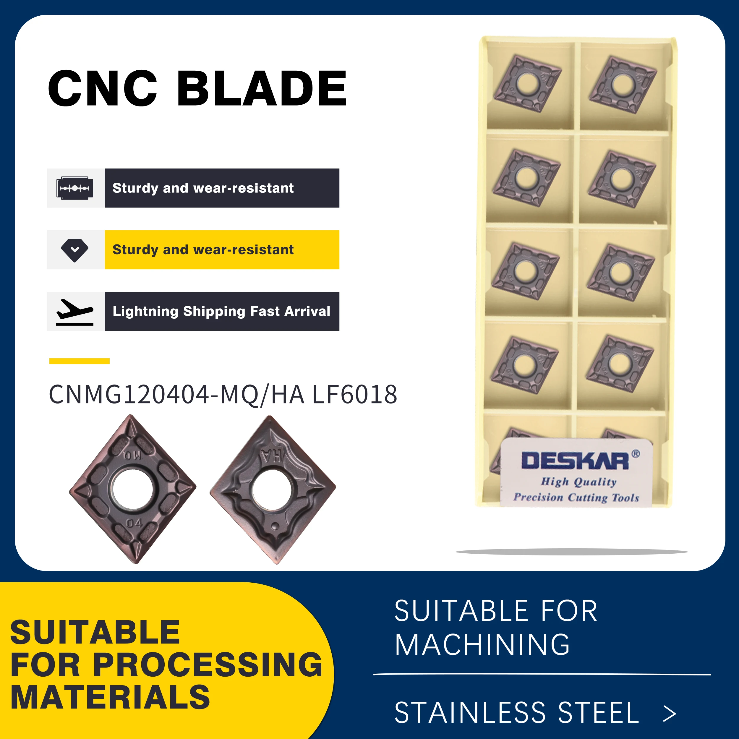 CNMG120404 CNMG120408 MA HS MQ MS LF6018 High-quality Carbide Inserts CNC lathe Turning Tool Cutting Blades,Stainless Steel Tool