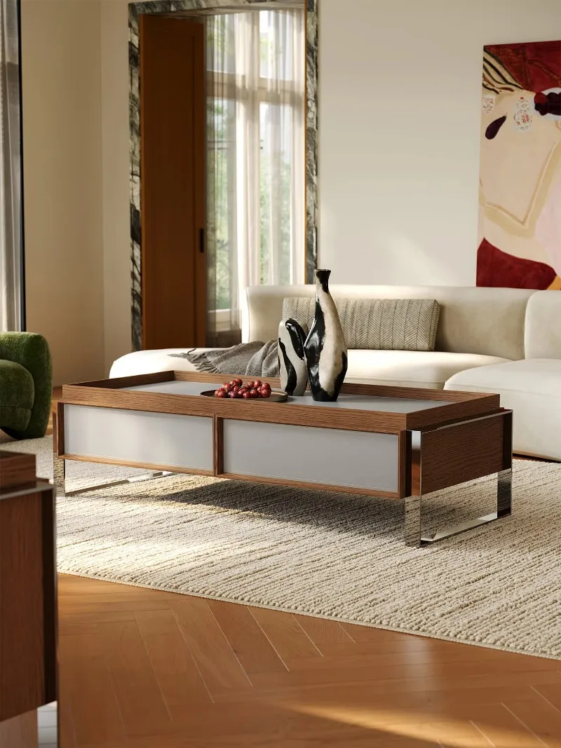 

b30 solid wood coffee table light luxury high-end tea table wabi sabi wind walnut color rectangular coffee table