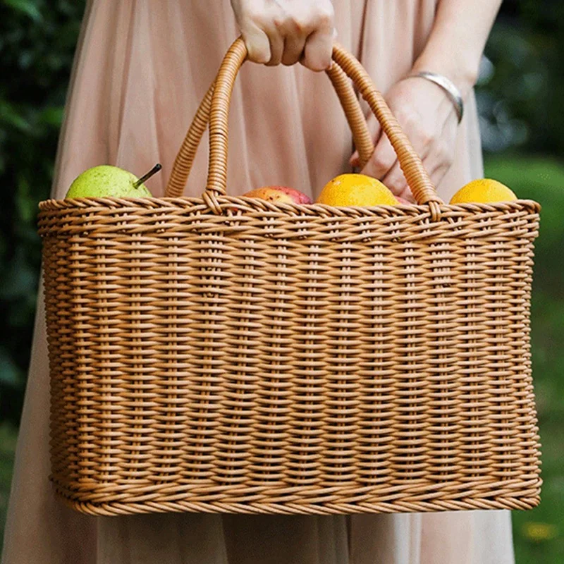 Home Shopping Basket Hand Vegetable Basket Decorative Woven Basket Flower Arrangement Basket Imitating Rattan Picnic Bag