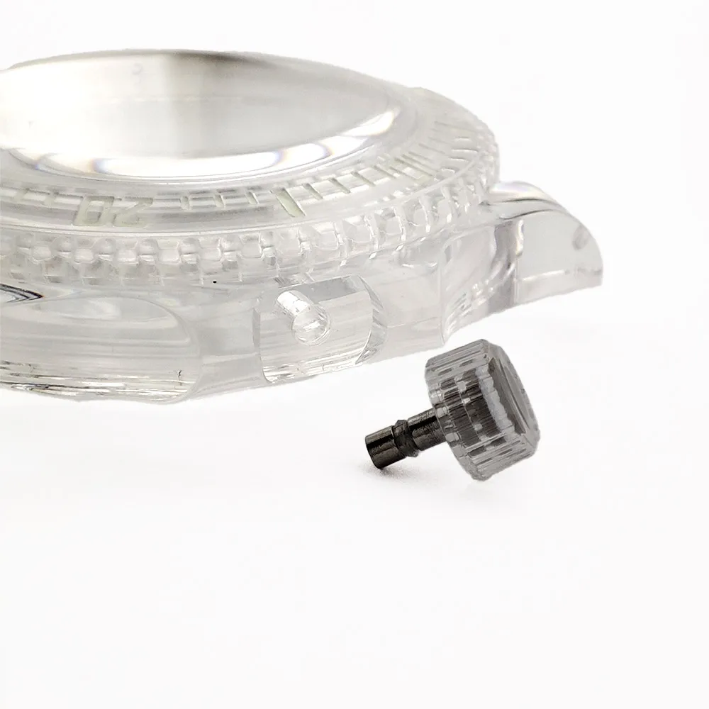 40mm nh35 relógio caixa de acrílico transparente movimento nh35a caber 28.5mm nh35 dial relógio caso cinta acessórios nh35 caso pulseira de borracha